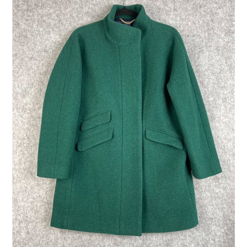 J Crew‎ Cocoon Coat Italian Stadium Cloth Wool Blend Womens 10P Green Classic